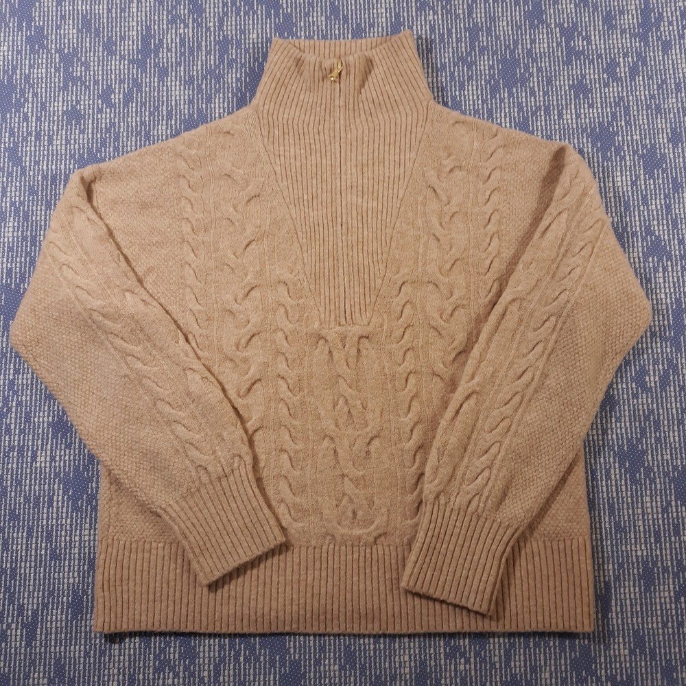J.CREW Merino Wool Alpaca Blend Sweater 1/4 Zip Womens S Beige Cable Knit BD032
